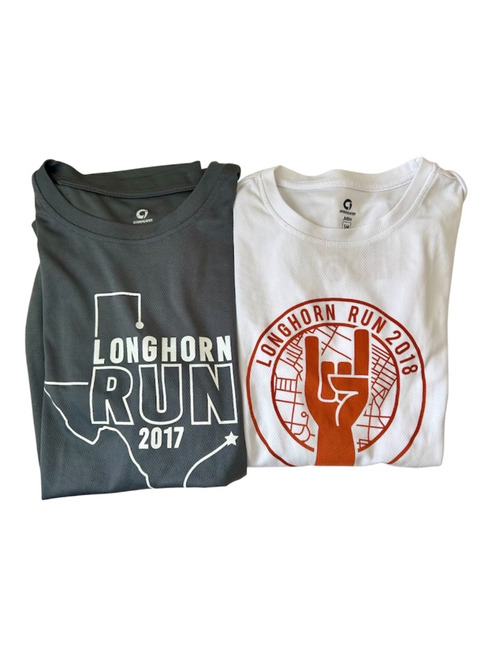 UT Longhorn Run T-shirts - Set of 2 - 2017 2018 Gray White Burnt Orange Hook'em